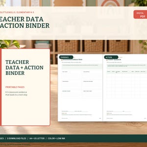 Elementary Teacher Data Binder Printable PDF, K-5 Classroom Evidence and Action Forms
