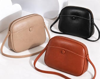 Soft Leather Crossbody Bag, Minimalist Small Phone Purse, 20 × 17 cm