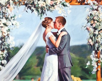 Custom Wedding Portrait Painting Commission, Hand Painted Canvas, Custom Oil Painting from Photo, Wife Anniversary Gift