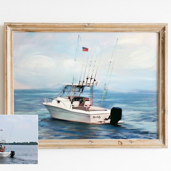Custom Boat Painting on Canvas, Hand Painted from Photo, Personalized Yacht Oil Portrait, Unique Wall Art Home Decor