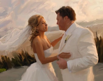 Custom Oil Painting, Unique Wedding Gift, Personalized Family Portrait from Photo, Hand Painted Home Wall Art