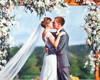 Peinture à l'huile de mariage à partir d'une photo, toile de portrait de mariage personnalisée, cadeau d'anniversaire pour couple, cadeau femme mari, cadeau unique