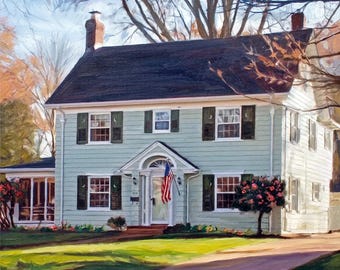 Custom House Oil Painting from Photo, Home Portrait on Canvas, House Painting Art Commission, Housewarming Gift, Personalized Gift