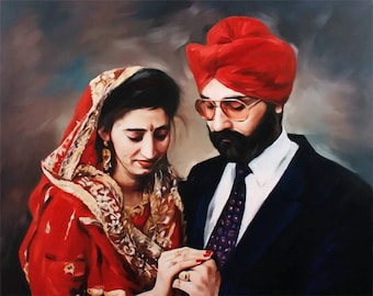 20 Years Wedding Anniversary Gift, Custom Portrait Painting from Photo, Oil Painting on Canvas, Couple Portrait