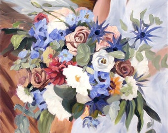 Custom Wedding Bouquet Painting from Photo, Custom Portrait Painting on Canvas, Wedding Gift, Wife Anniversary Gift, Ready to Hang