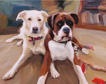 Custom Pet Portrait Painting from Photo, Hand Painted Dog Oil Painting on Canvas, Hand Painted and Ready to Hang