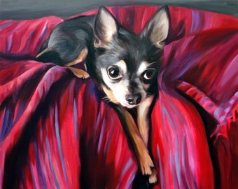 Custom Pet Oil Painting on Canvas, Hand Painted Dog Portrait from Photo, Photo to Painting, Pet Art Commission, Sister Gift