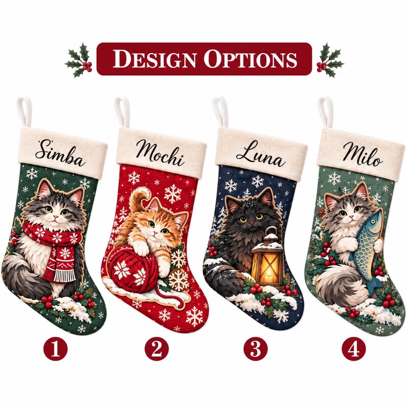 Personalized Cat Christmas Stocking, Vintage Kitty Holiday Decor ...