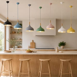 Pendant Lamp, Nordic Macaron Ceiling Light with Wood Detail, 7 Colors, E27