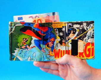 WONDER WOMAN & SUPERMAN comic wallet upcycling one-off