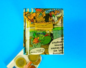 ASTERIX & OBELIX party wallet  comic upcycling unique piece! One of a kind pouch, bag, wallet Uderzo Comic recycling handmade in Berlin.