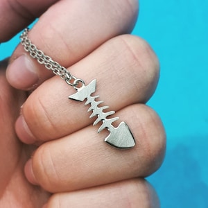 Fish pendant:. Silver - Necklace - Skeleton - Jewel - Fish - Trout - Peach - Fisherman - Gift - Accessory - Decoration