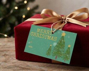 Digital Christmas Gift Tag: Rustic Sage Turquoise Watercolor To From Tag - 2.5x4in horizontal
