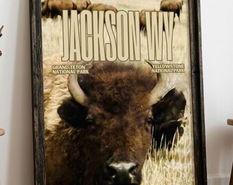 Jackson WY Digital Wall Print - Bison (11x14, Custom Sizing Available, vertical)