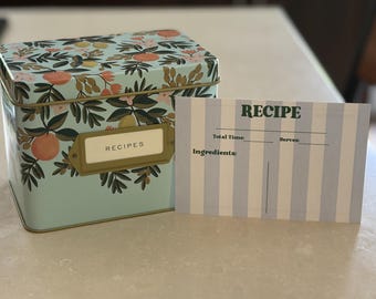 Forest Green Striped Recipe Card – Coastal French Café Style (4x6 Double-Sided)