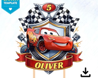 Lightning McQueen Cake Topper, Cars Birthday Cake Topper, Editable Canva Template, Personalized Race Car Party Decor, Instant Download