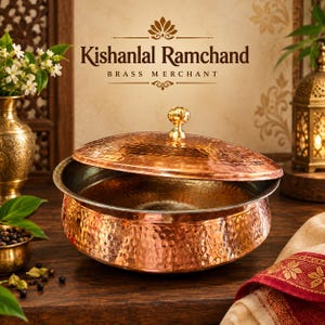 Hand-Hammered Pure Copper Lagan | 10" Indian Cooking Pot with Lid & Spoon