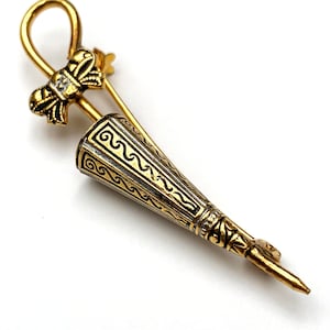 Damascene Umbrella Brooch gold plated black etched Figurine pin