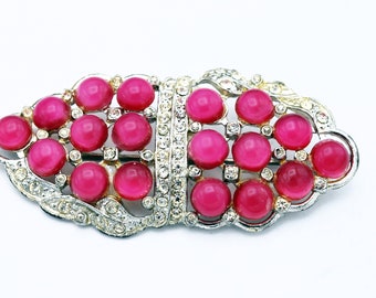 Edwardian pink saphiret crystal and pearl bar brooch.