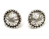 Sterling Concha Round button Stud earrings southwestern tribal domed round silver pierced earring