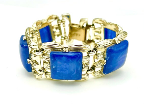 Coro Link Bracelet Blue marble Thermoset Vintage … - image 1