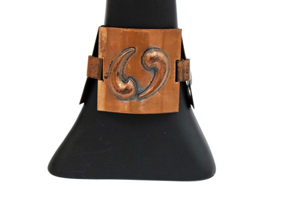 Mid Century Modern Copper Panel Bracelet, Swirl D… - image 5