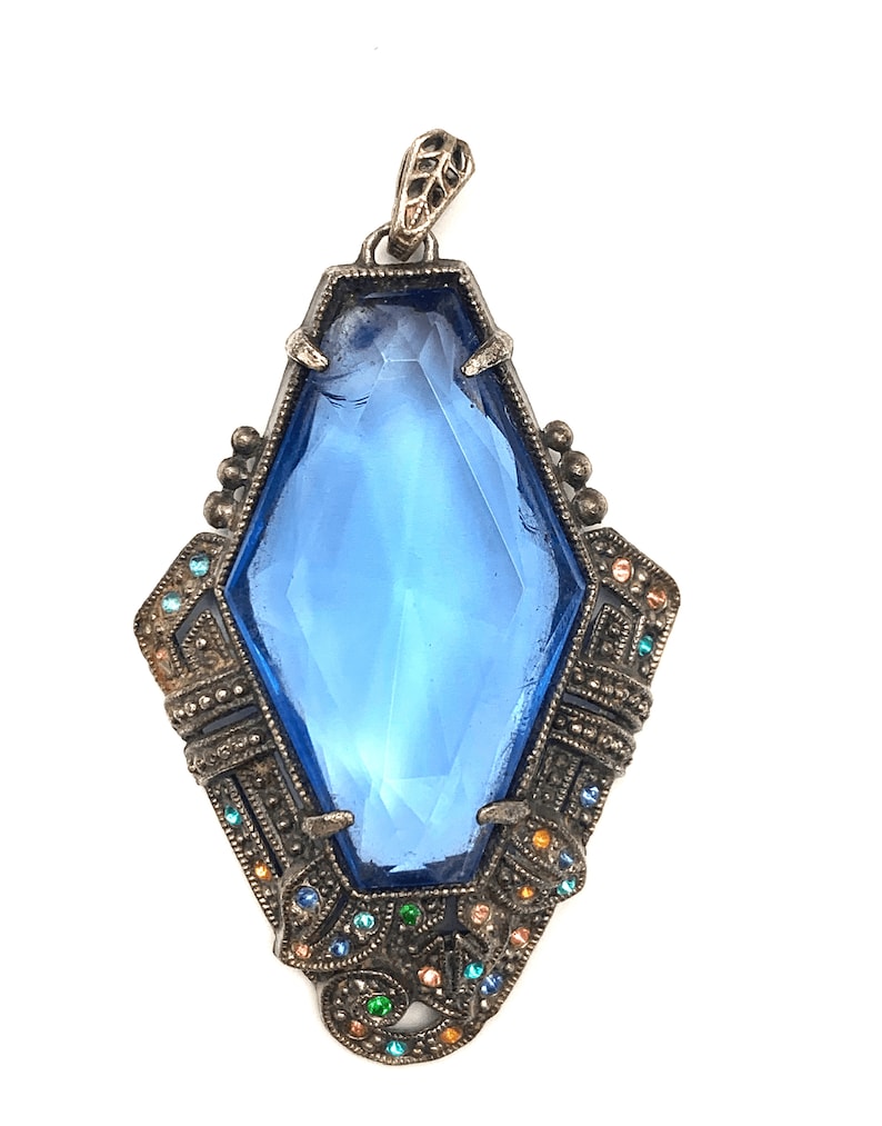 Art Deco blue Crystal Pendant Pot metal with colorful rhinestones jewelry supply