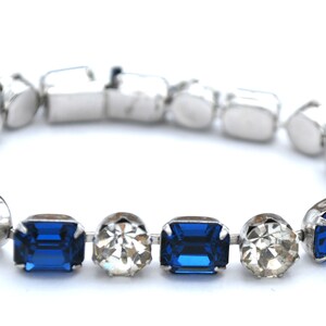 Kramer Link Bracelet Blue Clear rhinestone silver tone metal tennis bracelet