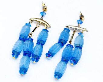 Blue  Crystal dangle Earrings light blue glass chandelier  pierced earring