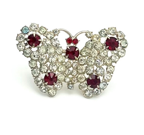 Butterfly rhinestone brooch  clear red crystal go… - image 3