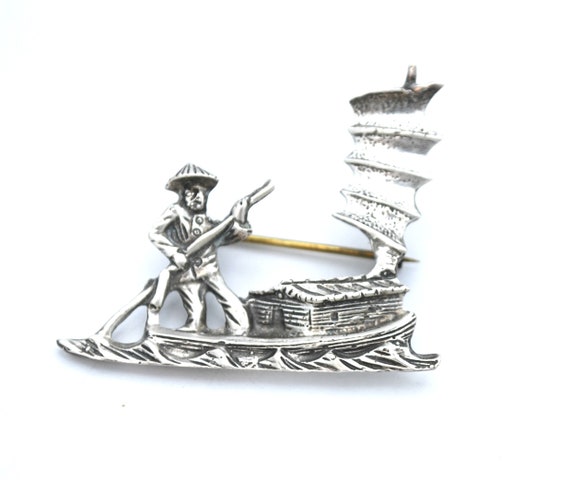 Sterling Silver  Asian boat Brooch  chinese orien… - image 4