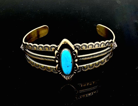 Small Sterling  Turquoise  cuff bracelet Southwes… - image 2