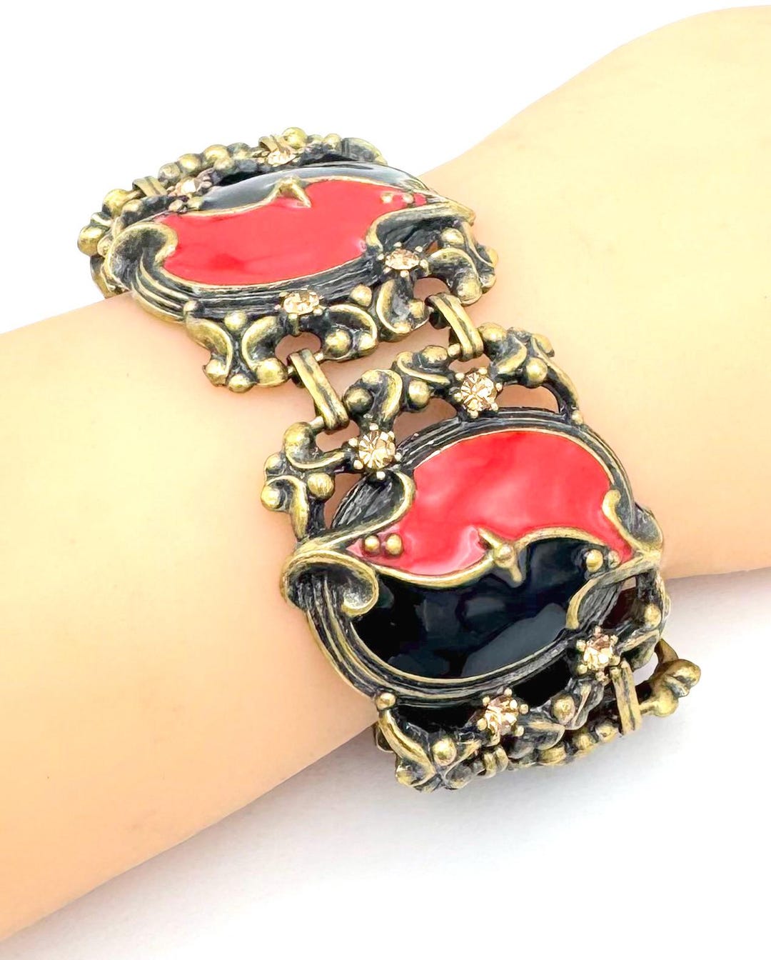 Red Black Enamel Link Bracelet by Kenneth Jay Lane - Etsy Canada