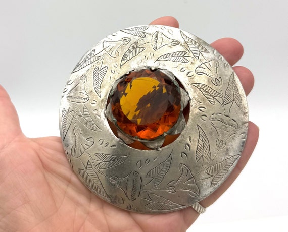 Statement 4 inch Brooch Large Pin Orange crystal … - image 2