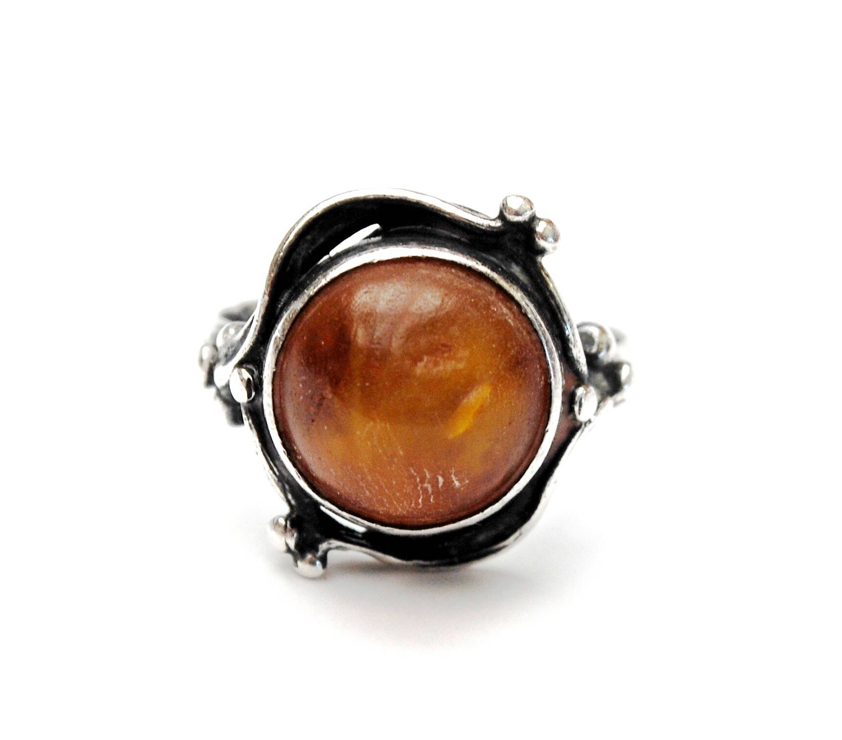 Sterling Amber Ring Silver swirl Yellow orange gemstone | Etsy