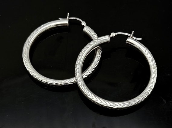 Large  Sterling Hoop Earrings hollow silver hoops… - image 1