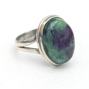 Ruby Zoisite Sterling silver  Ring red green gemstone size 10 ring