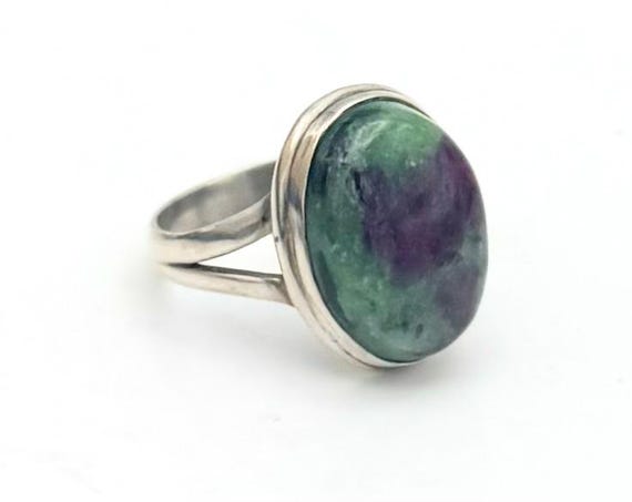 Ruby Zoisite Sterling silver  Ring red green gems… - image 1