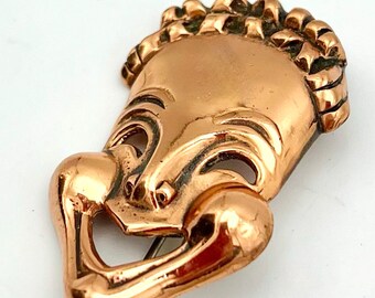 Renoir Copper face  Brooch  Modernistic  comedy theater mask mid century Mod pin