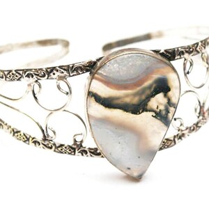 Sterling Agate Bracelet  Large cuff Bangle Silver Scroll  Gemstone bracelet