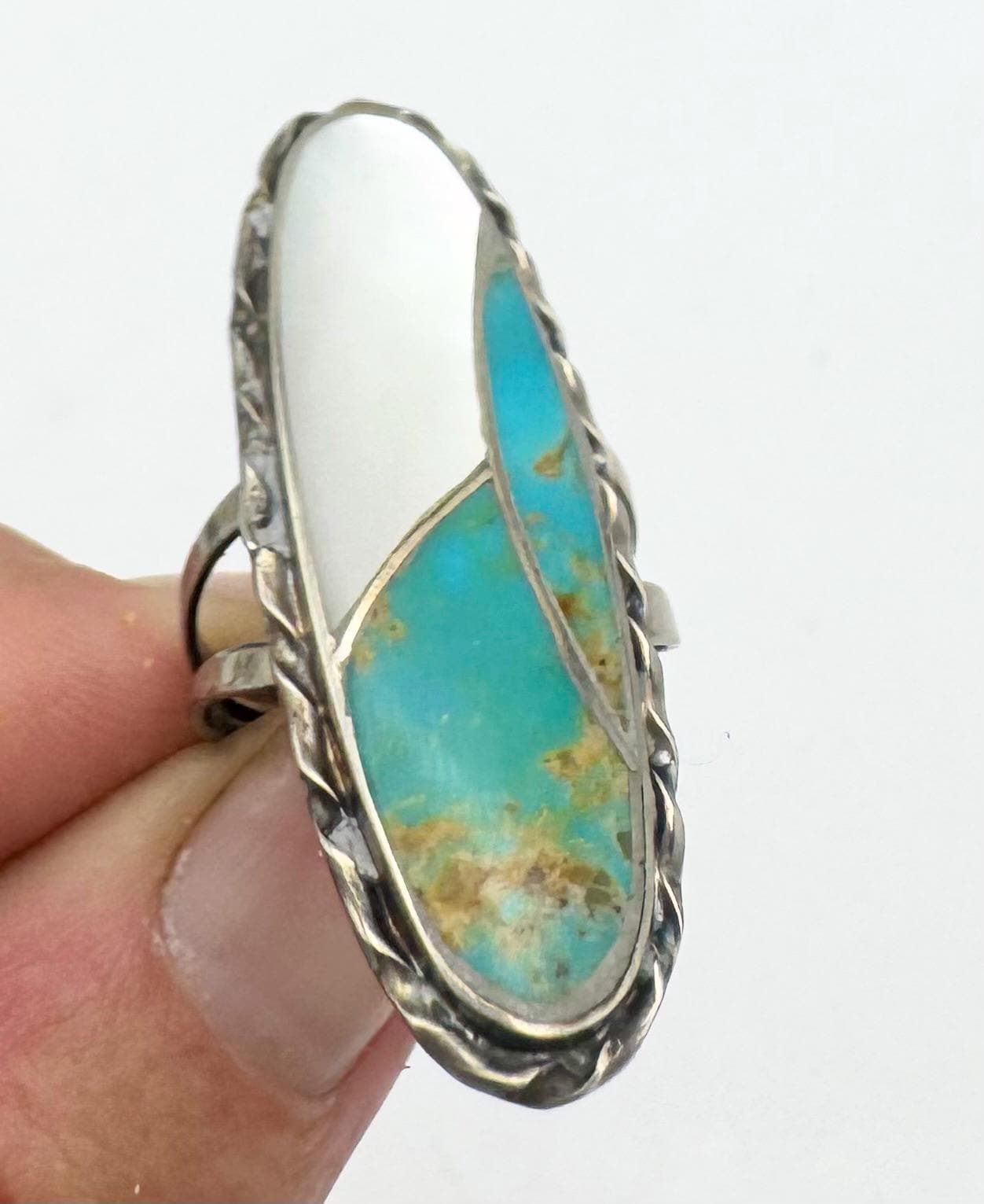 Turquoise Mother of Pearl Inlay Sterling Silver Ring - Southwestern ...