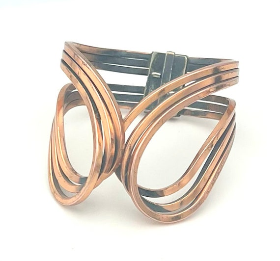 Renoir Copper Bangle  Hinged Bracelet   wide wire… - image 1