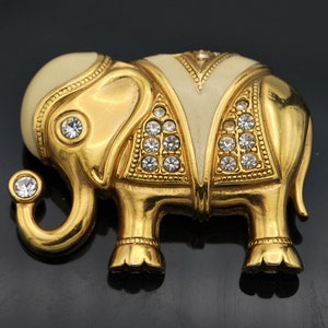Elephant Brooch  Pendant  Signed KJL  for Avon clear   rhinestone gold  Kenneth Jay Lane Figurine   Pin