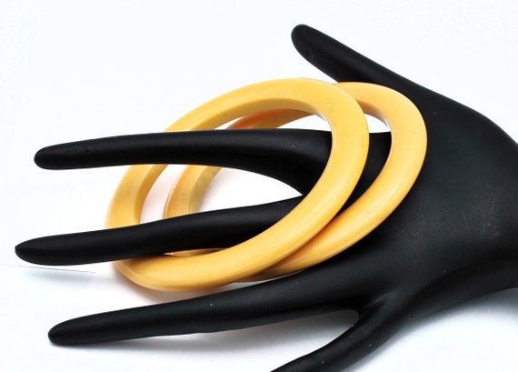 Two butterscotch Bakelite Bangles mustard yellow … - image 2
