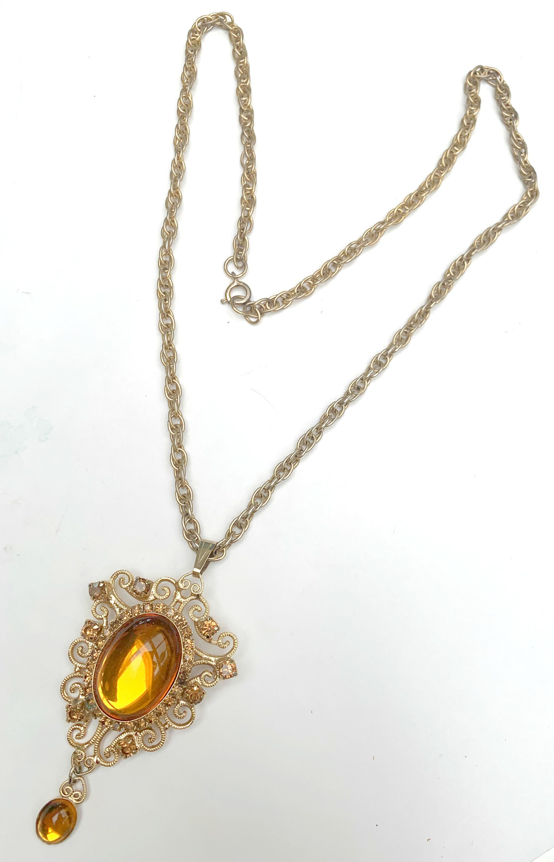 Amber glass necklace earring set orange yellow glass | Etsy
