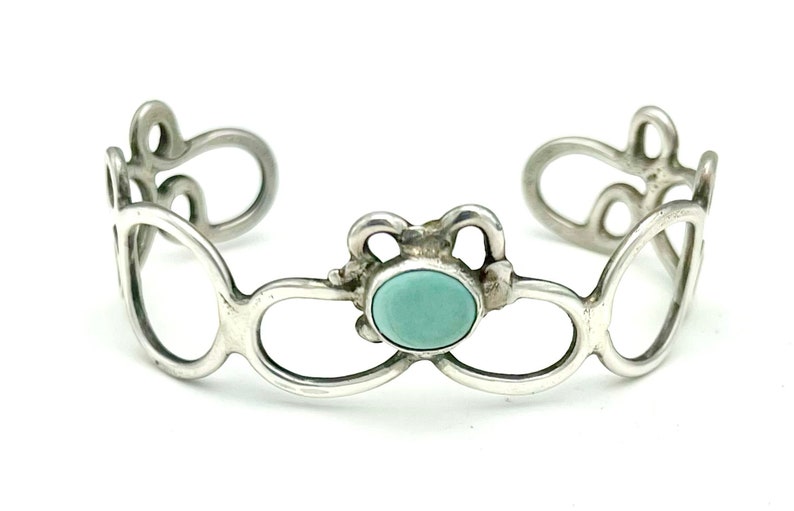 turquoise sterling cuff bracelet Southwestern silver filigree blue Gemstone Bangle