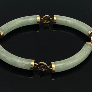14kt  solid gold Jadeite link  Bangle Bracelet Asian  green gemstone 585