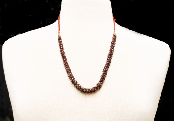 Garnet Bead necklace woven beads Maroon Red  Pyro… - image 2