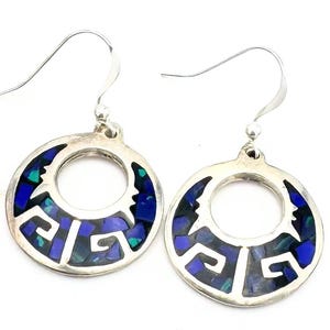 Earrings Sterling Silver Abalone inlay Taxco Mexico Teardrop Articulated