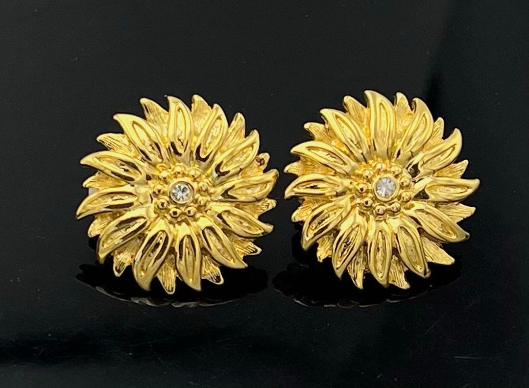 ヴィンテージ ジョーン リバーズ フラワー イヤリング ゴールド ライン